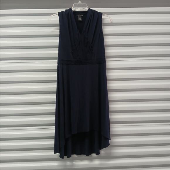 Chelsea & Theodore V-Neck Dress Womens Large Dark Blue Sleeveless A-Line Stretch - Picture 1 of 6